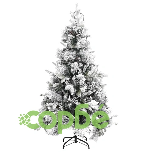 Осветена коледна елха с флокиран сняг и шишарки 195 см PVC и PE ➤ топ цена ➤ sorbe.bg