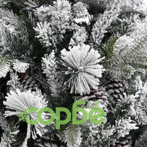 Осветена коледна елха с флокиран сняг и шишарки 195 см PVC и PE ➤ топ цена ➤ sorbe.bg