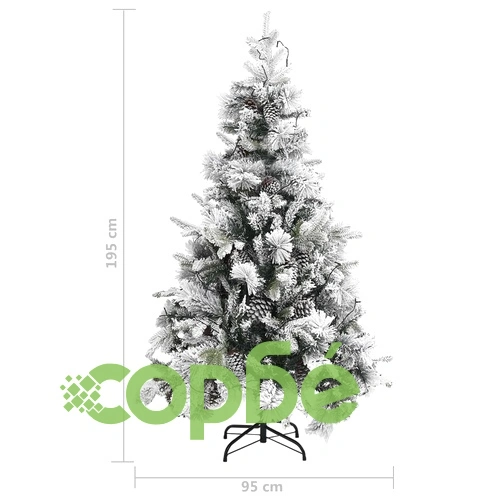 Осветена коледна елха с флокиран сняг и шишарки 195 см PVC и PE ➤ топ цена ➤ sorbe.bg