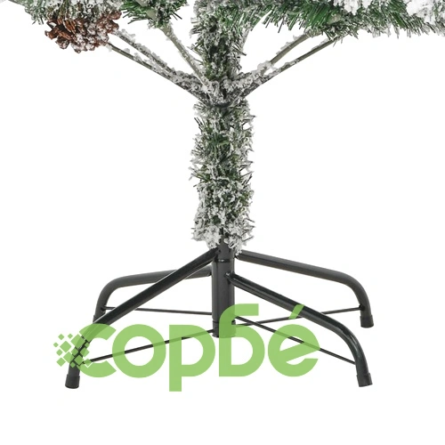 Осветена коледна елха с флокиран сняг и шишарки 195 см PVC и PE ➤ топ цена ➤ sorbe.bg