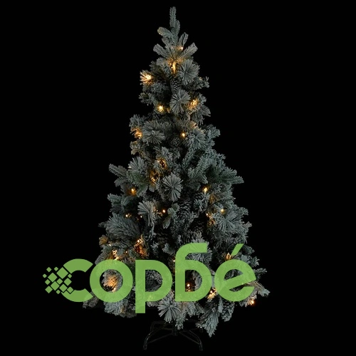 Осветена коледна елха с флокиран сняг и шишарки 225 см PVC и PE ➤ топ цена ➤ sorbe.bg