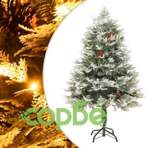 Готова осветена коледна елха с шишарки зелена 150 см PVC и PE ➤ топ цена ➤ sorbe.bg