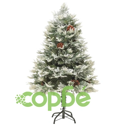 Готова осветена коледна елха с шишарки зелена 150 см PVC и PE ➤ топ цена ➤ sorbe.bg