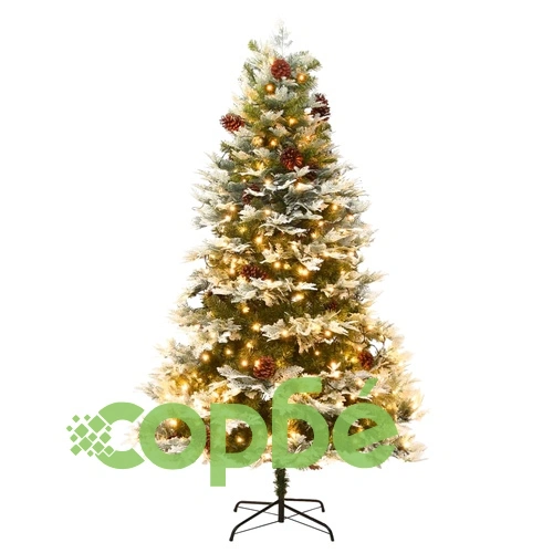 Готова осветена коледна елха с шишарки зелена 195 см PVC и PE ➤ топ цена ➤ sorbe.bg