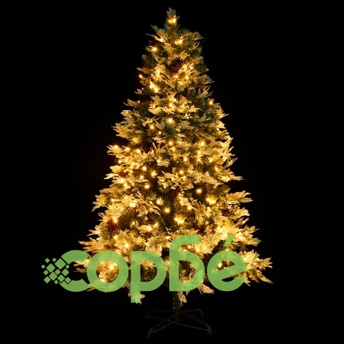 Готова осветена коледна елха с шишарки зелена 195 см PVC и PE ➤ топ цена ➤ sorbe.bg