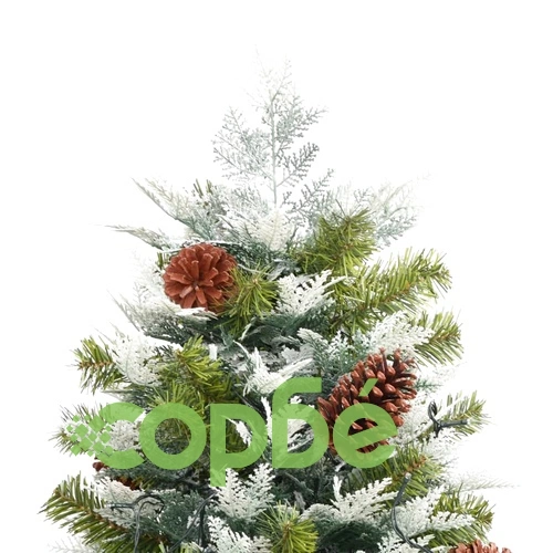 Готова осветена коледна елха с шишарки зелена 225 см PVC и PE ➤ топ цена ➤ sorbe.bg