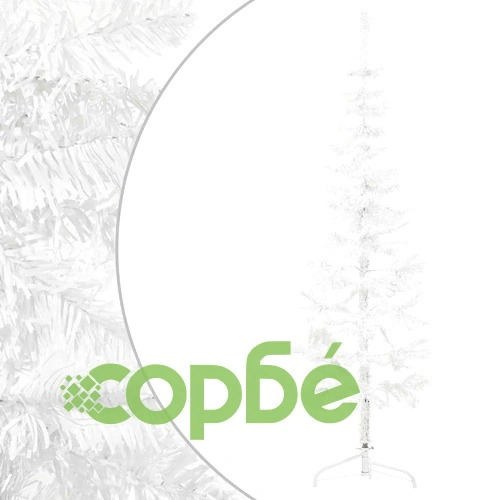 Тънка изкуствена половин коледна елха със стойка бяла 150 см ➤ топ цена ➤ sorbe.bg