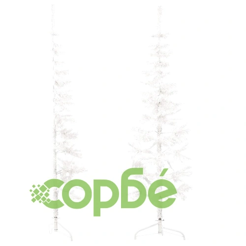 Тънка изкуствена половин коледна елха със стойка бяла 180 см ➤ топ цена ➤ sorbe.bg