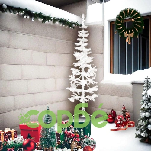 Тънка изкуствена половин коледна елха със стойка бяла 210 см ➤ топ цена ➤ sorbe.bg