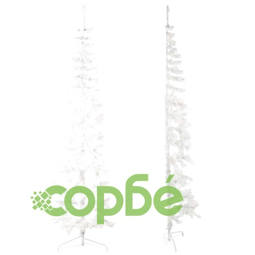 Тънка изкуствена половин коледна елха със стойка бяла 240 см ➤ топ цена ➤ sorbe.bg