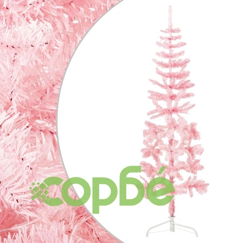 Тънка изкуствена половин коледна елха със стойка розова 150 см ➤ топ цена ➤ sorbe.bg