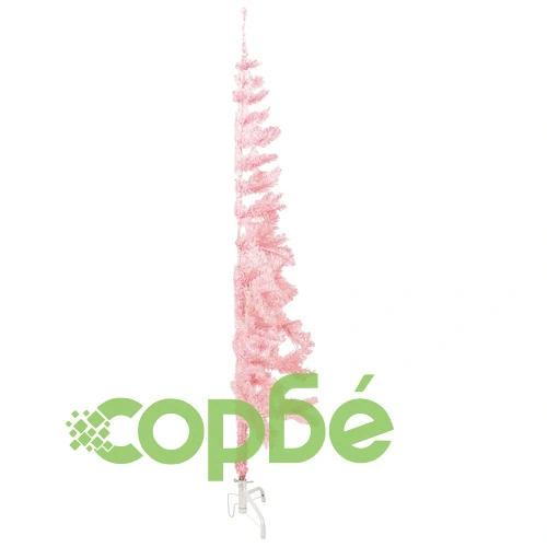 Тънка изкуствена половин коледна елха със стойка розова 150 см ➤ топ цена ➤ sorbe.bg