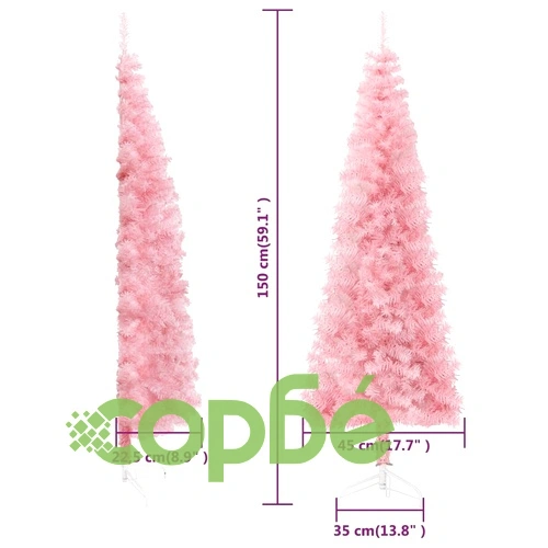 Тънка изкуствена половин коледна елха със стойка розова 150 см ➤ топ цена ➤ sorbe.bg
