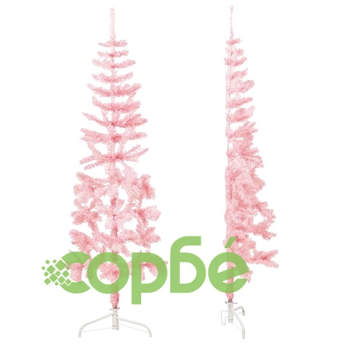 Тънка изкуствена половин коледна елха със стойка розова 180 см ➤ топ цена ➤ sorbe.bg