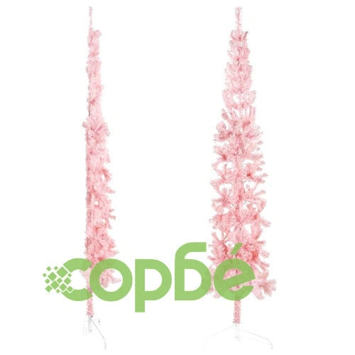 Тънка изкуствена половин коледна елха със стойка розова 210 см ➤ топ цена ➤ sorbe.bg