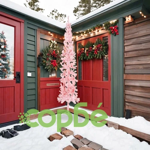 Тънка изкуствена половин коледна елха със стойка розова 240 см ➤ топ цена ➤ sorbe.bg