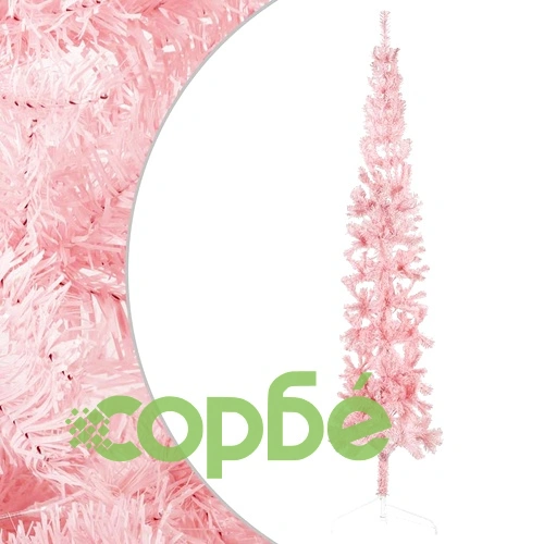 Тънка изкуствена половин коледна елха със стойка розова 240 см ➤ топ цена ➤ sorbe.bg