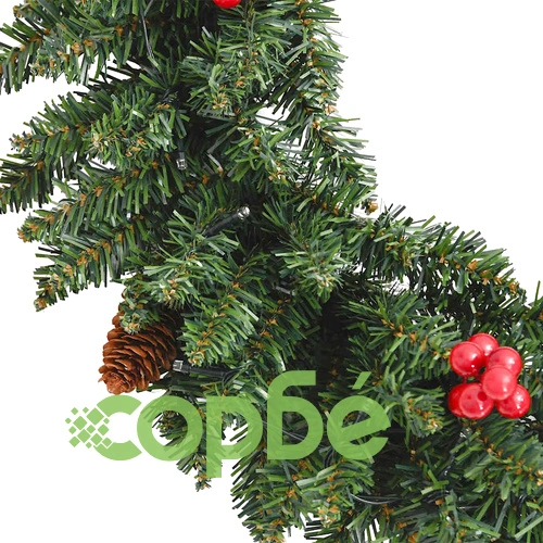 Изкуствени коледни елхи 2 бр с венец, гирлянд и LED ➤ топ цена ➤ sorbe.bg