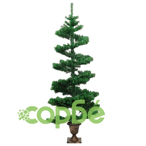 Усукана осветена коледна елха със саксия, зелена, 120 см, PVC ➤ топ цена ➤ sorbe.bg