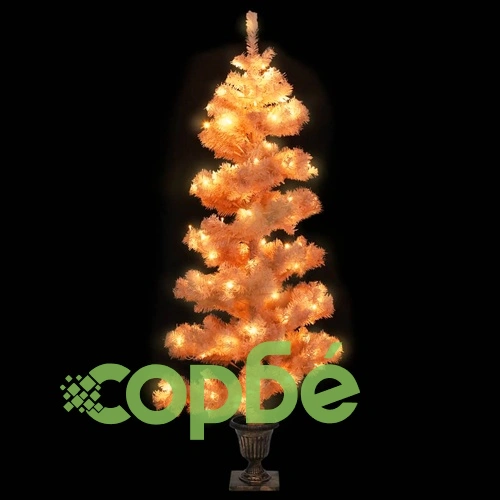 Усукана осветена коледна елха със саксия, бяла, 120 см, PVC ➤ топ цена ➤ sorbe.bg