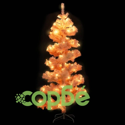 Усукана осветена коледна елха със стойка, бяла, 150 см, PVC ➤ топ цена ➤ sorbe.bg