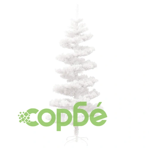 Усукана осветена коледна елха със стойка, бяла, 150 см, PVC ➤ топ цена ➤ sorbe.bg