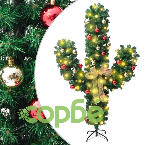 Коледен кактус със стойка и LED, зелен, 150 см, PVC ➤ топ цена ➤ sorbe.bg