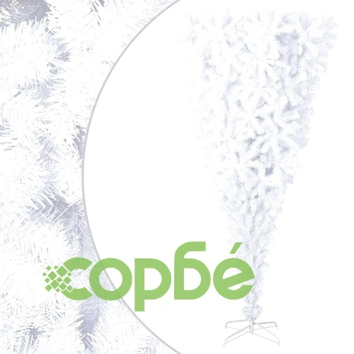 Обърната изкуствена коледна елха със стойка, бяла, 210 см ➤ топ цена ➤ sorbe.bg