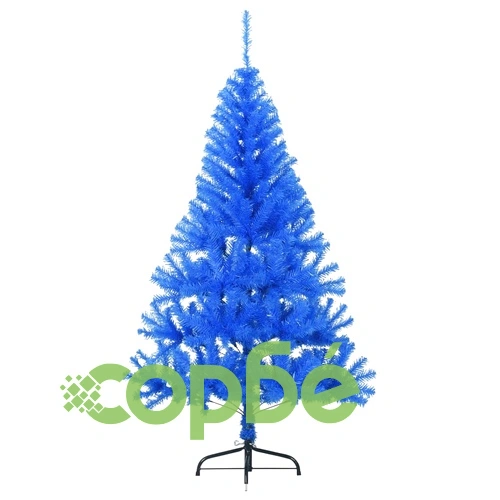 Изкуствена половин коледна елха със стойка, синя, 120 см, PVC ➤ топ цена ➤ sorbe.bg