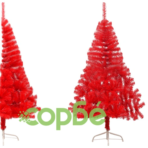 Изкуствена половин коледна елха със стойка червена 180 см PVC ➤ топ цена ➤ sorbe.bg