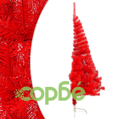 Изкуствена половин коледна елха със стойка червена 180 см PVC ➤ топ цена ➤ sorbe.bg