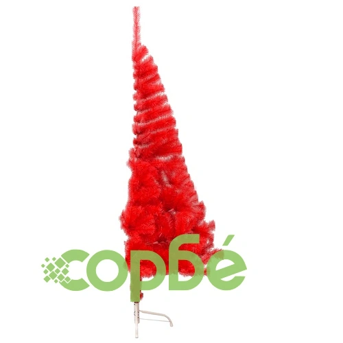 Изкуствена половин коледна елха със стойка червена 180 см PVC ➤ топ цена ➤ sorbe.bg