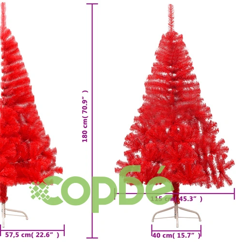 Изкуствена половин коледна елха със стойка червена 180 см PVC ➤ топ цена ➤ sorbe.bg