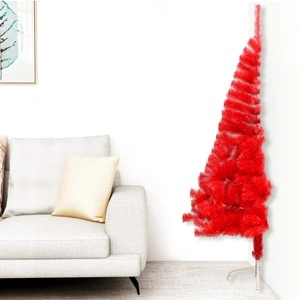 Изкуствена половин коледна елха със стойка червена 180 см PVC