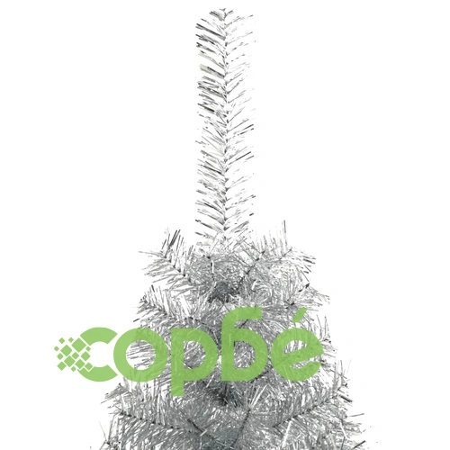 Изкуствена половин коледна елха със стойка, сребро, 120 см, PET ➤ топ цена ➤ sorbe.bg
