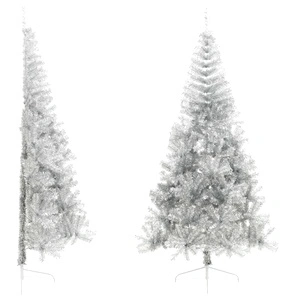 Изкуствена половин коледна елха със стойка, сребро, 210 см, PET