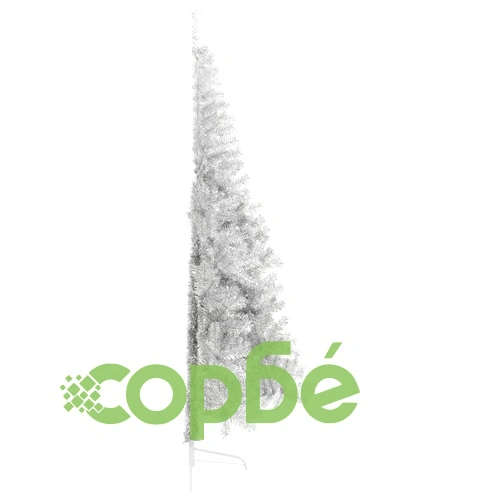 Изкуствена половин коледна елха със стойка, сребро, 240 см, PET ➤ топ цена ➤ sorbe.bg