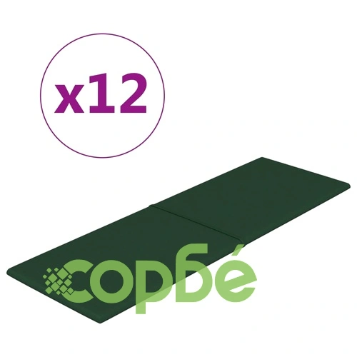 Стенни панели, 12 бр, тъмнозелени, 90x30 см, плат, 3,24 кв.м. ➤ топ цена ➤ sorbe.bg