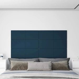 Стенни панели, 12 бр, сини, 90x30 см, кадифе, 3,24 м²