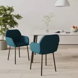 Трапезни столове, 2 бр, сини, кадифе
