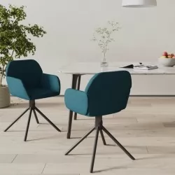 Въртящи се трапезни столове, 2 бр, сини, кадифе