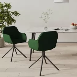 Въртящи се трапезни столове, 2 бр, тъмнозелени, кадифе