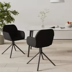 Въртящи трапезни столове, 2 бр, черни, кадифе