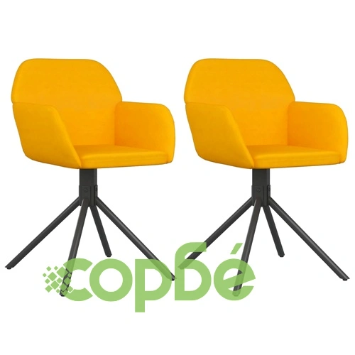 Въртящи трапезни столове, 2 бр, жълти, кадифе ➤ топ цена ➤ sorbe.bg