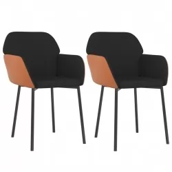 Трапезни столове, 2 бр, черни, текстил и изкуствена кожа