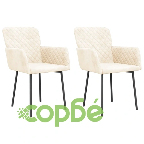 Трапезни столове, 2 бр, кремави, кадифе ➤ топ цена ➤ sorbe.bg