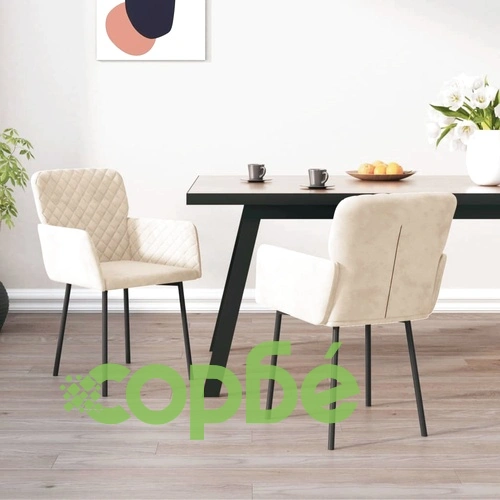 Трапезни столове, 2 бр, кремави, кадифе ➤ топ цена ➤ sorbe.bg