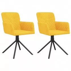 Въртящи трапезни столове, 2 бр, жълти, кадифе