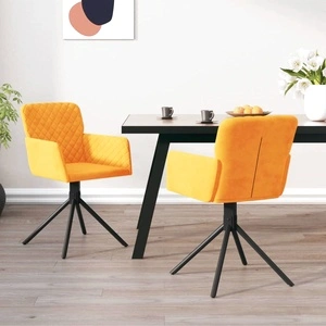 Въртящи трапезни столове, 2 бр, жълти, кадифе