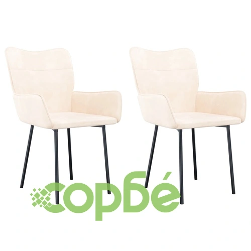 Трапезни столове, 2 бр, кремави, кадифе ➤ топ цена ➤ sorbe.bg